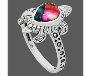 Tortoise - Kingman Pink Dahlia Turquoise Ring size-8.5 SDR243235 R-1076, 6x8 mm