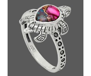 Tortoise - Kingman Pink Dahlia Turquoise Ring size-8.5 SDR243242 R-1076, 6x8 mm