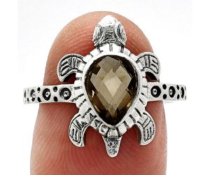 Tortoise - Smoky Quartz Checker Ring size-8.5 SDR243246 R-1076, 6x8 mm