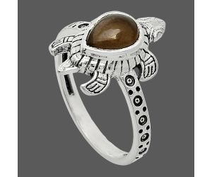 Tortoise - Smoky Quartz Ring size-8 SDR243248 R-1076, 6x8 mm