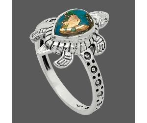 Tortoise - Kingman Copper Teal Turquoise Ring size-8 SDR243249 R-1076, 6x8 mm