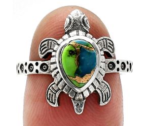 Tortoise - Blue Turquoise In Green Mohave Ring size-7.5 SDR243261 R-1076, 6x8 mm