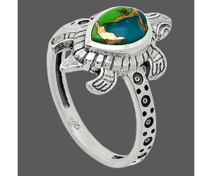 Tortoise - Blue Turquoise In Green Mohave Ring size-7.5 SDR243261 R-1076, 6x8 mm