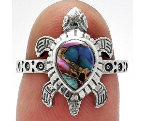 Tortoise - Kingman Pink Dahlia Turquoise Ring size-6 SDR243264 R-1076, 6x8 mm