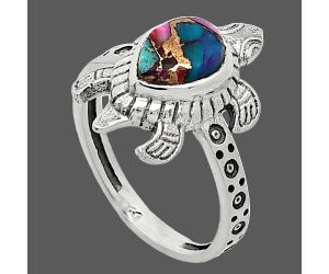 Tortoise - Kingman Pink Dahlia Turquoise Ring size-6 SDR243264 R-1076, 6x8 mm