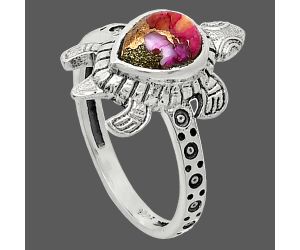 Tortoise - Kingman Pink Dahlia Turquoise Ring size-7 SDR243265 R-1076, 6x8 mm