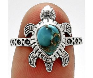 Tortoise - Kingman Copper Teal Turquoise Ring size-7 SDR243268 R-1076, 6x8 mm