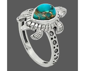 Tortoise - Kingman Copper Teal Turquoise Ring size-7 SDR243268 R-1076, 6x8 mm