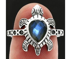 Tortoise - Blue Fire Labradorite Checker Ring size-8 SDR243278 R-1076, 6x8 mm