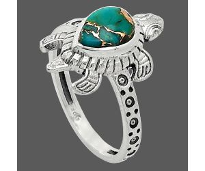 Tortoise - Kingman Copper Teal Turquoise Ring size-7 SDR243280 R-1076, 6x8 mm