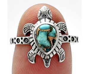 Tortoise - Kingman Copper Teal Turquoise Ring size-7.5 SDR243284 R-1076, 6x8 mm