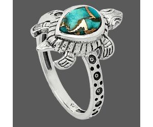 Tortoise - Kingman Copper Teal Turquoise Ring size-7.5 SDR243284 R-1076, 6x8 mm