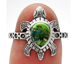 Tortoise - Blue Turquoise In Green Mohave Ring size-7 SDR243300 R-1076, 6x8 mm