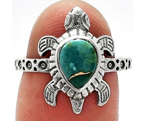 Tortoise - Kingman Copper Teal Turquoise Ring size-7 SDR243301 R-1076, 6x8 mm