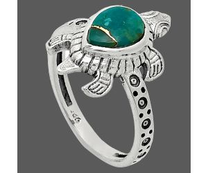 Tortoise - Kingman Copper Teal Turquoise Ring size-7 SDR243301 R-1076, 6x8 mm