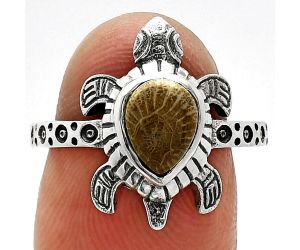 Tortoise - Flower Fossil Coral Ring size-8 SDR243302 R-1076, 6x8 mm