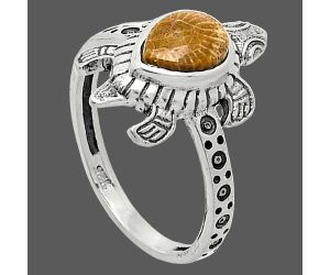 Tortoise - Flower Fossil Coral Ring size-8 SDR243302 R-1076, 6x8 mm