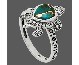 Tortoise - Kingman Copper Teal Turquoise Ring size-8 SDR243304 R-1076, 6x8 mm