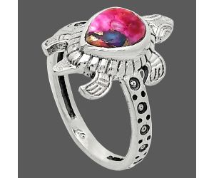 Tortoise - Kingman Pink Dahlia Turquoise Ring size-6 SDR243306 R-1076, 6x8 mm