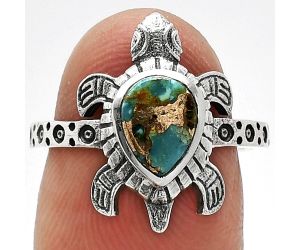 Tortoise - Kingman Copper Teal Turquoise Ring size-7 SDR243307 R-1076, 6x8 mm