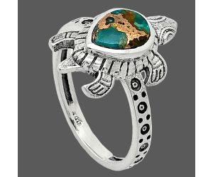 Tortoise - Kingman Copper Teal Turquoise Ring size-7 SDR243307 R-1076, 6x8 mm