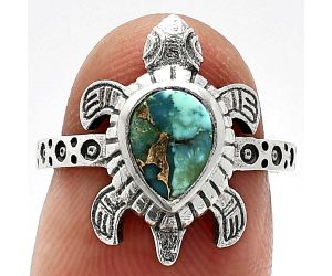 Tortoise - Kingman Copper Teal Turquoise Ring size-6 SDR243311 R-1076, 6x8 mm