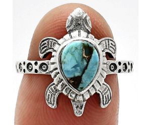 Tortoise - Kingman Copper Teal Turquoise Ring size-7 SDR243316 R-1076, 6x8 mm