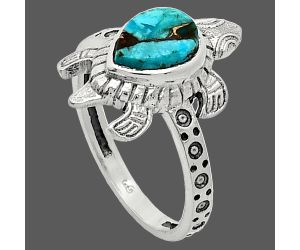 Tortoise - Kingman Copper Teal Turquoise Ring size-7 SDR243316 R-1076, 6x8 mm