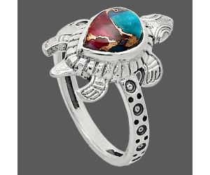 Tortoise - Multi Copper Turquoise Ring size-6 SDR243318 R-1076, 6x8 mm