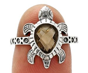 Tortoise - Smoky Quartz Checker Ring size-7 SDR243320 R-1076, 6x8 mm