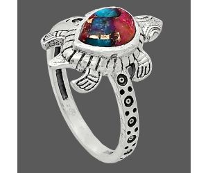 Tortoise - Kingman Pink Dahlia Turquoise Ring size-7.5 SDR243345 R-1076, 6x8 mm