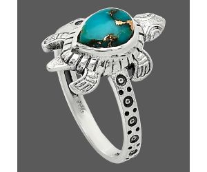 Tortoise - Kingman Copper Teal Turquoise Ring size-8 SDR243346 R-1076, 6x8 mm