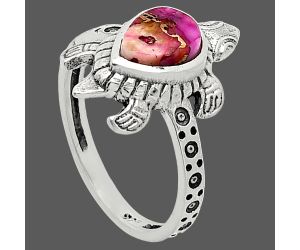 Tortoise - Kingman Pink Dahlia Turquoise Ring size-7 SDR243364 R-1076, 6x8 mm