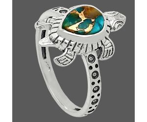 Tortoise - Kingman Copper Teal Turquoise Ring size-8 SDR243366 R-1076, 6x8 mm