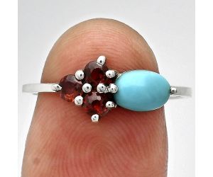 Natural Rare Turquoise Nevada Aztec Mt and Garnet Ring size-8 SDR243392 R-1250, 7x5 mm