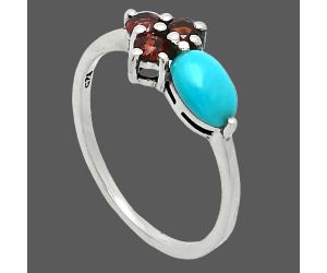 Natural Rare Turquoise Nevada Aztec Mt and Garnet Ring size-8 SDR243392 R-1250, 7x5 mm