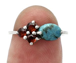 Natural Turquoise Morenci Mine and Garnet Ring size-6 SDR243393 R-1250, 7x5 mm