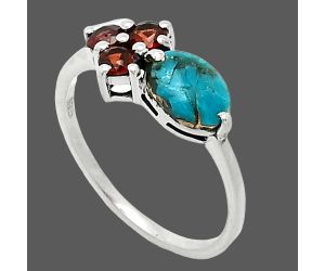 Natural Turquoise Morenci Mine and Garnet Ring size-6 SDR243393 R-1250, 7x5 mm