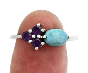 Natural Rare Turquoise Nevada Aztec Mt and Amethyst Ring size-8 SDR243394 R-1250, 7x5 mm