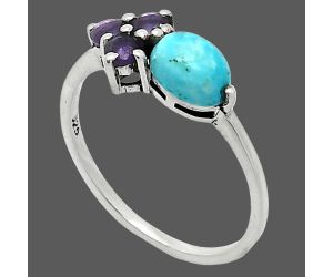 Natural Rare Turquoise Nevada Aztec Mt and Amethyst Ring size-8 SDR243394 R-1250, 7x5 mm