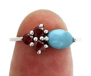 Natural Rare Turquoise Nevada Aztec Mt and Garnet Ring size-7 SDR243395 R-1250, 7x5 mm