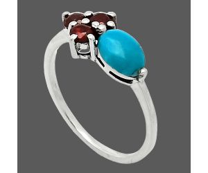 Natural Rare Turquoise Nevada Aztec Mt and Garnet Ring size-7 SDR243395 R-1250, 7x5 mm