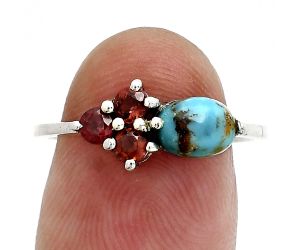 Natural Rare Turquoise Nevada Aztec Mt and Garnet Ring size-8 SDR243400 R-1250, 7x5 mm