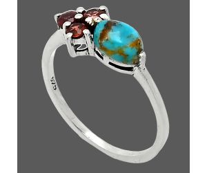 Natural Rare Turquoise Nevada Aztec Mt and Garnet Ring size-8 SDR243400 R-1250, 7x5 mm