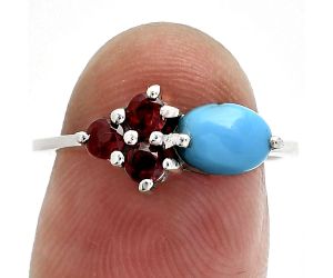 Sleeping Beauty Turquoise and Garnet Ring size-7 SDR243401 R-1250, 7x5 mm