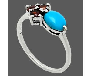 Sleeping Beauty Turquoise and Garnet Ring size-7 SDR243401 R-1250, 7x5 mm