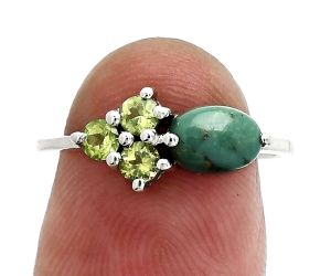 Natural Rare Turquoise Nevada Aztec Mt and Peridot Ring size-7 SDR243402 R-1250, 7x5 mm