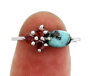 Lucky Charm Tibetan Turquoise and Garnet Ring size-8 SDR243403 R-1250, 7x5 mm