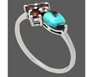 Lucky Charm Tibetan Turquoise and Garnet Ring size-8 SDR243403 R-1250, 7x5 mm