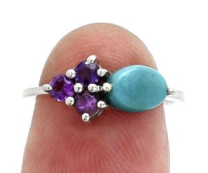 Natural Rare Turquoise Nevada Aztec Mt and Amethyst Ring size-6 SDR243404 R-1250, 7x5 mm